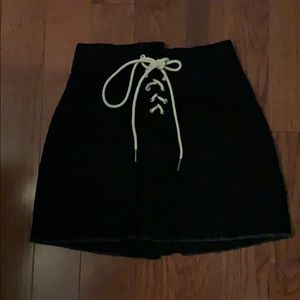 Black Lace Up Mini Skirt